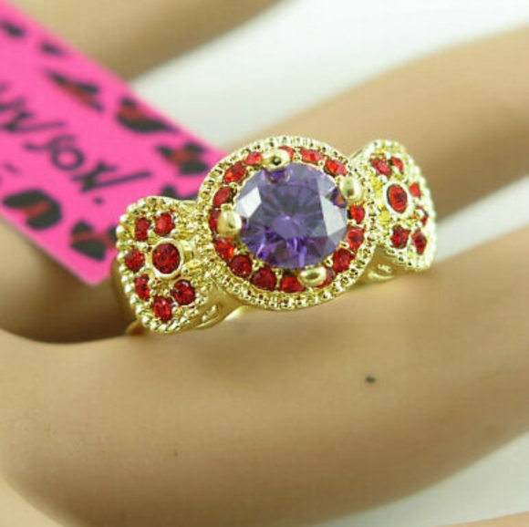 Gold Halo Amethyst & Ruby Ring - Picture 2 of 2